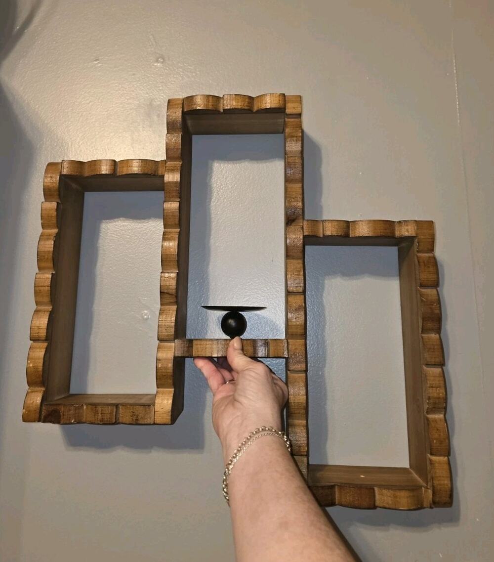 Vtg Wood Scalloped Edge Wall Shelf Candle Holder MCM Farmhouse Boho Retro Read